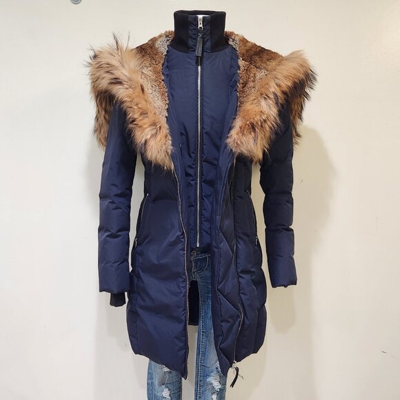 💥HOT ITEM!💥MACKAGE TRISH Down Coat w/ Asiatic Racoon & Rabbit Fur in Ink - Picture 4 of 16